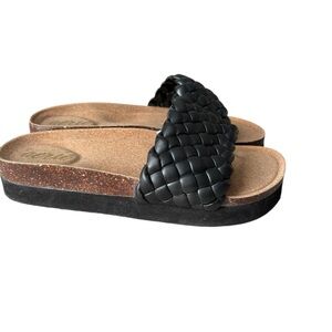 Aerie Black Braided Slide Sandals Platform Vegan Leather Sz. 8
